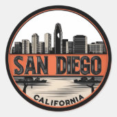 San Diego California Skyline-moderne stadskunst Ronde Sticker (Voorkant)