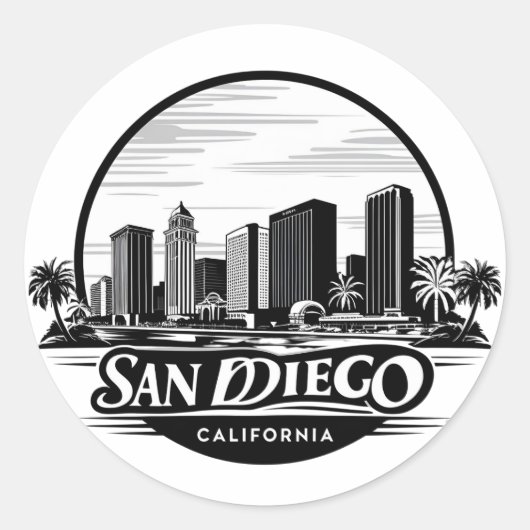 San Diego California Skyline-moderne stadskunst Ronde Sticker (Voorkant)