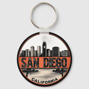 San Diego California Skyline-moderne stadskunst Sleutelhanger