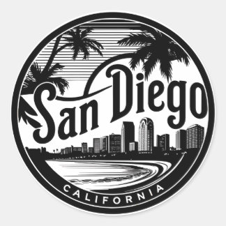 San Diego California Skyline Ronde Sticker