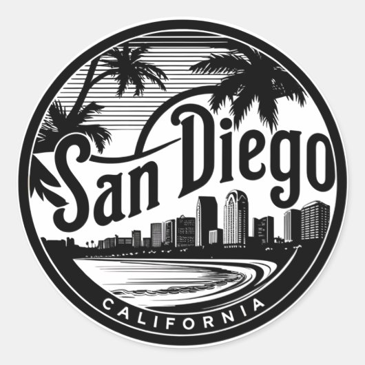 San Diego California Skyline Ronde Sticker (Voorkant)