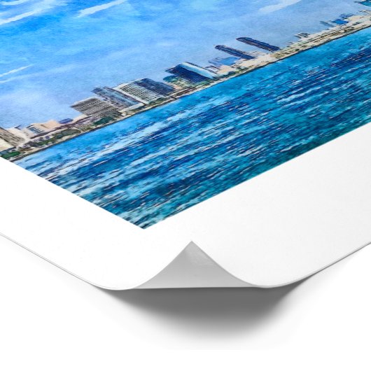 San Diego California Skyline Waterverf Poster (Hoek)