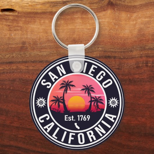 San Diego California Sunset Vakantie Souvenirs 60s Sleutelhanger (Voorkant)