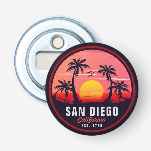 San Diego California Sunset Vakantie Souvenirs 80s Button Flesopener (Voorkant)