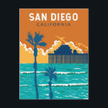 San Diego California Travel Art Vintage Briefkaart<br><div class="desc">San Diego retro vector reisontwerp van Oceanside Municipal Pier. San Diego,  Californië,  is een kustparadijs dat bekend staat om zijn zonovergoten stranden,  levendige culturele scène en het hele jaar door een aangenaam klimaat.</div>