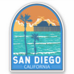 San Diego California Travel Art Vintage Sticker<br><div class="desc">San Diego retro vector reisontwerp van Oceanside Municipal Pier. San Diego,  Californië,  is een kustparadijs dat bekend staat om zijn zonovergoten stranden,  levendige culturele scène en het hele jaar door een aangenaam klimaat.</div>