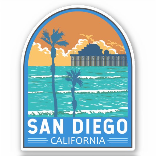 San Diego California Travel Art Vintage Sticker (Voorkant)