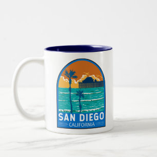 San Diego California Travel Art Vintage Tweekleurige Koffiemok