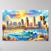 San Diego California Travel Plaatsen waterverf Poster (Voorkant)