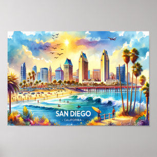 San Diego California Travel Plaatsen waterverf Poster
