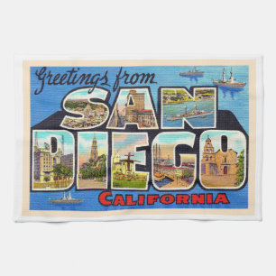 San Diego California Vintage Large Letter Briefkaa Theedoek