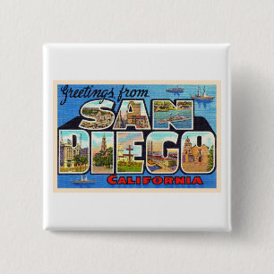 San Diego California Vintage Large Letter Briefkaa Vierkante Button 5,1 Cm