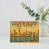 San Diego California vintage Skyline Briefkaart (Staand voorkant)