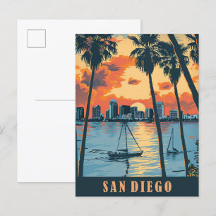 San Diego California Vintage Travel Illustratie Briefkaart