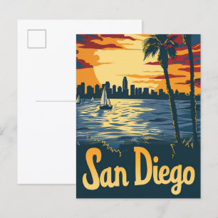 San Diego California Vintage Travel Illustratie Briefkaart