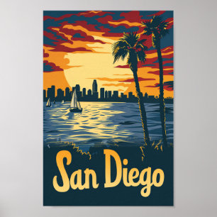 San Diego California Vintage Travel Illustratie Poster