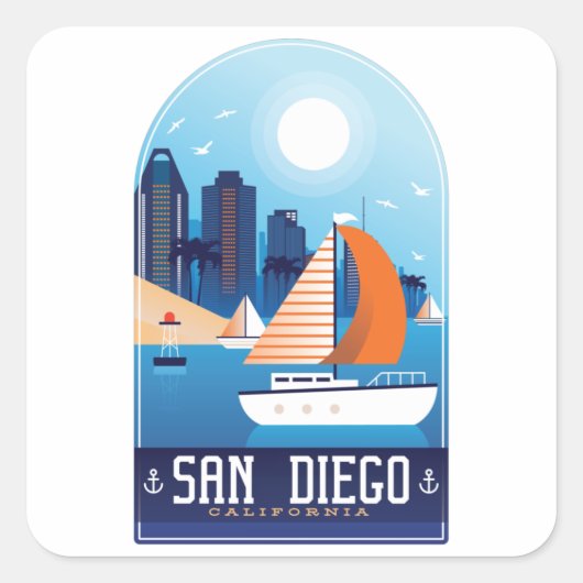 San Diego California Vintage Travel Sticker (Voorkant)