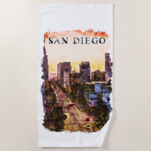 San Diego California Watercolore Sunset Uitzicht Strandlaken