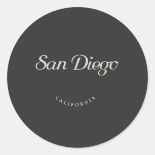 San Diego California White Font Ronde Sticker