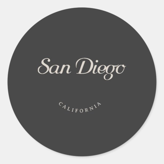 San Diego California White Font Ronde Sticker (Voorkant)