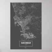 San Diego, California (white on black) Poster (Voorkant)