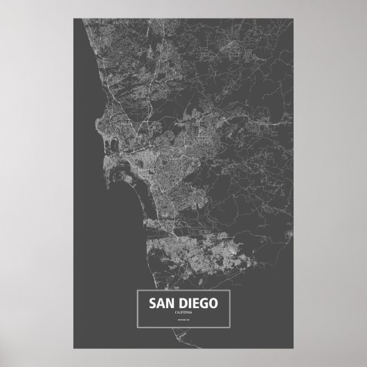 San Diego, California (white on black) Poster (Voorkant)