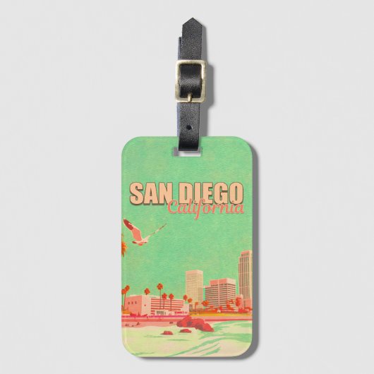 San Diego Californië Binnenstad Souvenirs 1950s Bagagelabel (Voorkant (verticaal))