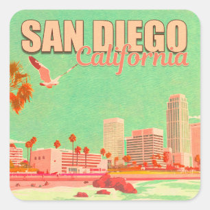 San Diego Californië Binnenstad Souvenirs 1950s Vierkante Sticker