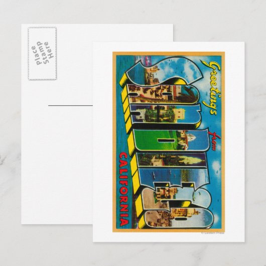 San Diego, Californië - Grote Schrijfscènes Briefkaart (Voorkant / Achterkant)