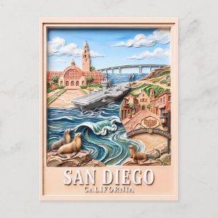 San Diego Californië Reis 3D Gestuctureerde Landme Briefkaart