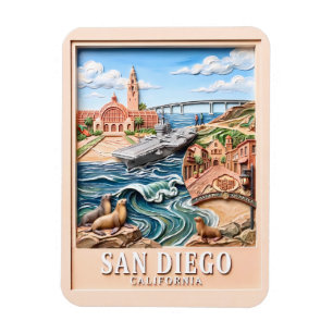 San Diego Californië Reis 3D Gestuctuurde Landmerk Magneet