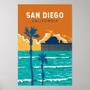 San Diego Californië Reis Kunst Vintage Poster