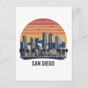 San Diego Californië Silhouet–Moderne Stadsgezicht Briefkaart