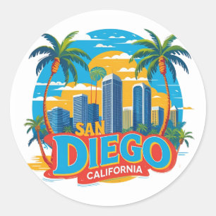 San Diego Californië Silhouet–Moderne Stadsgezicht Ronde Sticker