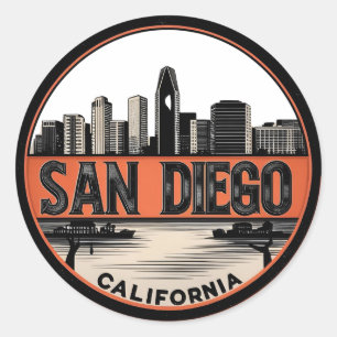San Diego Californië Silhouet–Moderne Stadsgezicht Ronde Sticker
