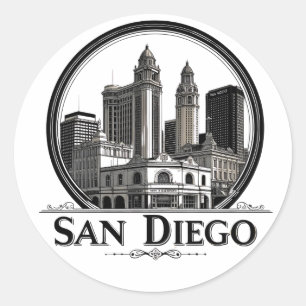 San Diego Californië Silhouet–Moderne Stadsgezicht Ronde Sticker