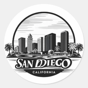 San Diego Californië Silhouet–Moderne Stadsgezicht Ronde Sticker
