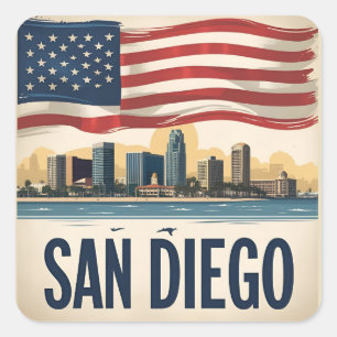 San Diego Californië Silhouet–Moderne Stadsgezicht Vierkante Sticker