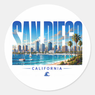 San Diego Californië Silhouette Kuststad Reizen Ronde Sticker