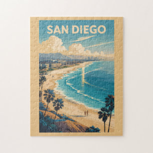 San Diego Californië Silhouette Reis Kunst Vintage Legpuzzel