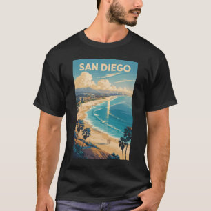 San Diego Californië Silhouette Reis Kunst Vintage T-shirt