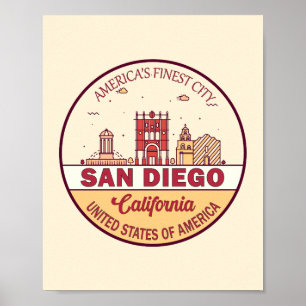 San Diego Californië stadssilhouet embleem Poster