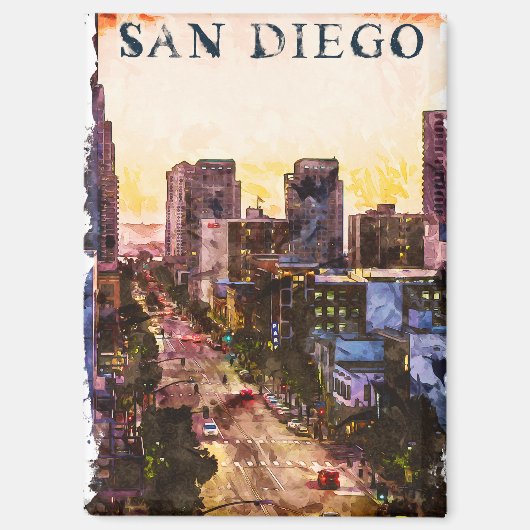 San Diego Californië Waterverf Sunset Uitzicht Magneet (Voorkant)