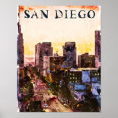 San Diego Californië Waterverf Sunset Uitzicht Poster (Voorkant)