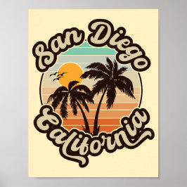 San Diego Californië zonsondergang palmbomen souve Poster