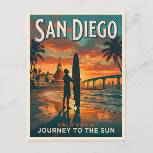 San Diego Californië Zonsondergang Surfen Reizen Briefkaart