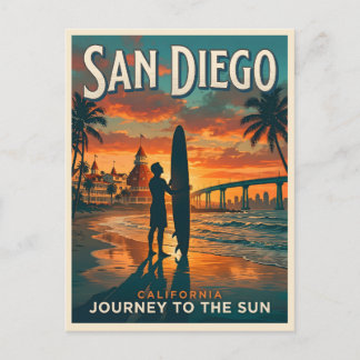 San Diego Californië Zonsondergang Surfen Reizen Briefkaart