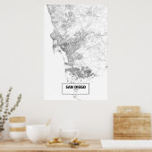 San Diego, Californië (zwart op wit) Poster (Keuken)