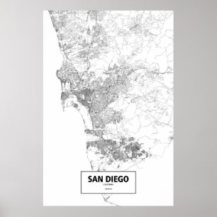 San Diego, Californië (zwart op wit) Poster