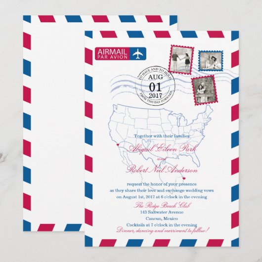 San Diego Cancun Airmail | BRUILOFT Kaart (Voorkant / Achterkant)